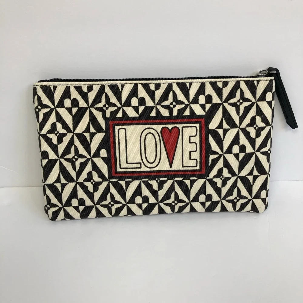 Brighton Geometric Black and Cream LOVE Cosmetic Bag